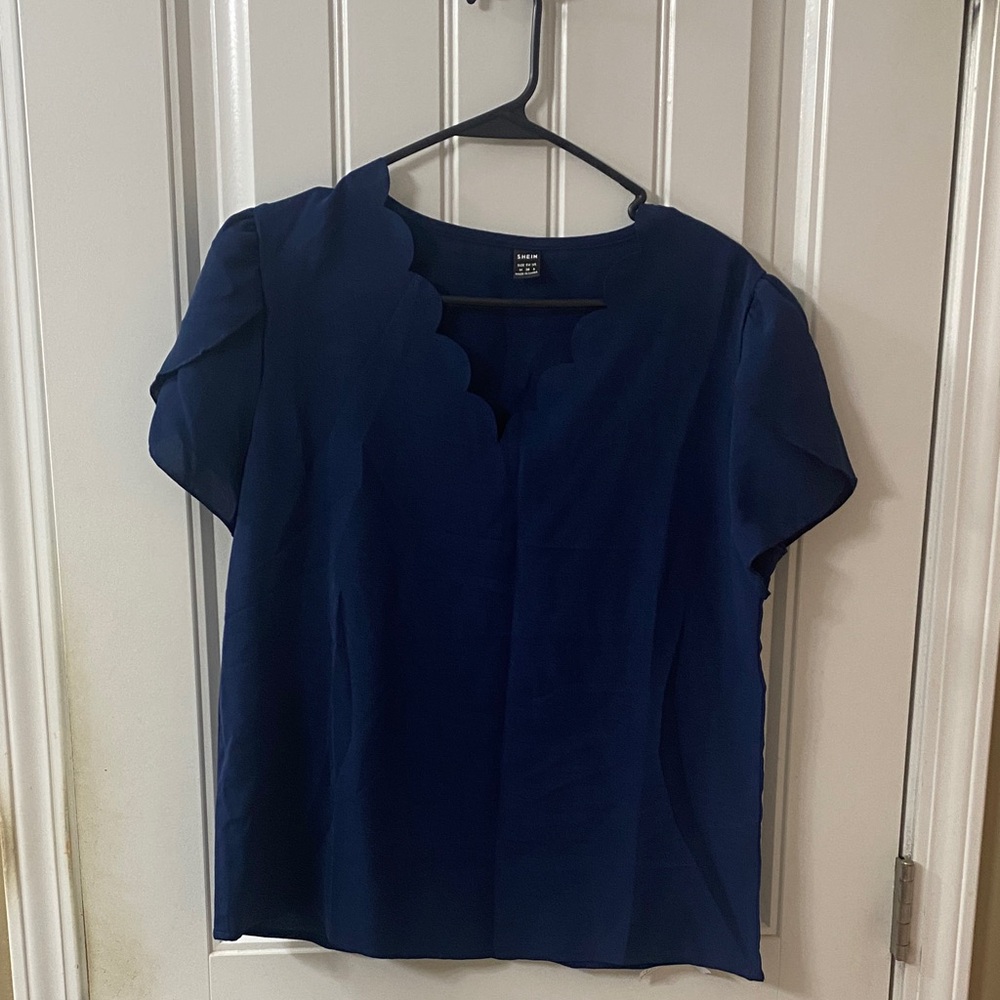 SHEIN Navy Scalloped Blouse